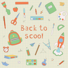 Back to school. Set of stationery supplies. Vector illustration