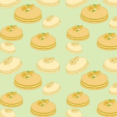 seamless pattern with macaron.
Seamless image of lemon macarons  Use it as a background, wallpaper, or pattern.