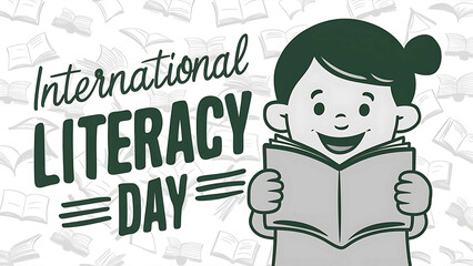 Celebrate, International Literacy Day, Banner, with a, Literacy Day, Child Reading Surrounded by Stacks of Colorful Books, International literacy day Poster, Literacy Day poster,  

