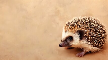 Fototapeta premium Cute Hedgehog with Spiky Fur on Beige Background.
