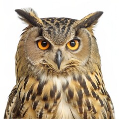 Obraz premium Portrait of Eurasian Eagle-Owl, Bubo bubo, a species of eagle owl, standing in front of white background