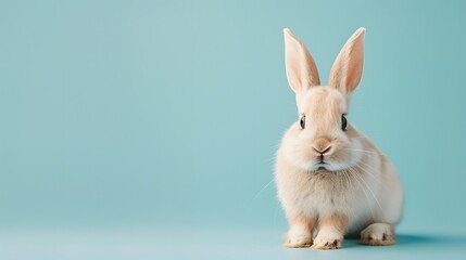 Obraz premium Adorable White Rabbit on a Blue Background.