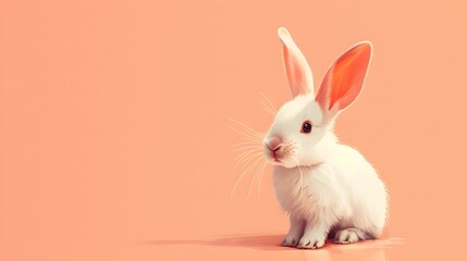 Obraz premium Cute White Rabbit on Peach Background.