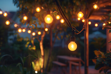 Obraz premium Modern LED lights in an open-air setting, providing bright and energy-efficient illumination, perfect for outdoor spaces and nighttime visibility.