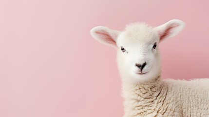 Fototapeta premium Cute Lamb on a Pink Background.