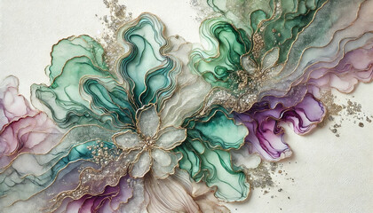 elegant abstract watercolor painting with gold accents and flowing colors