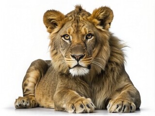 Obraz premium Majestic lion isolated on white background