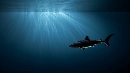 Obraz premium Majestic Shark Gliding Through Deep Sea Waters. Generative AI