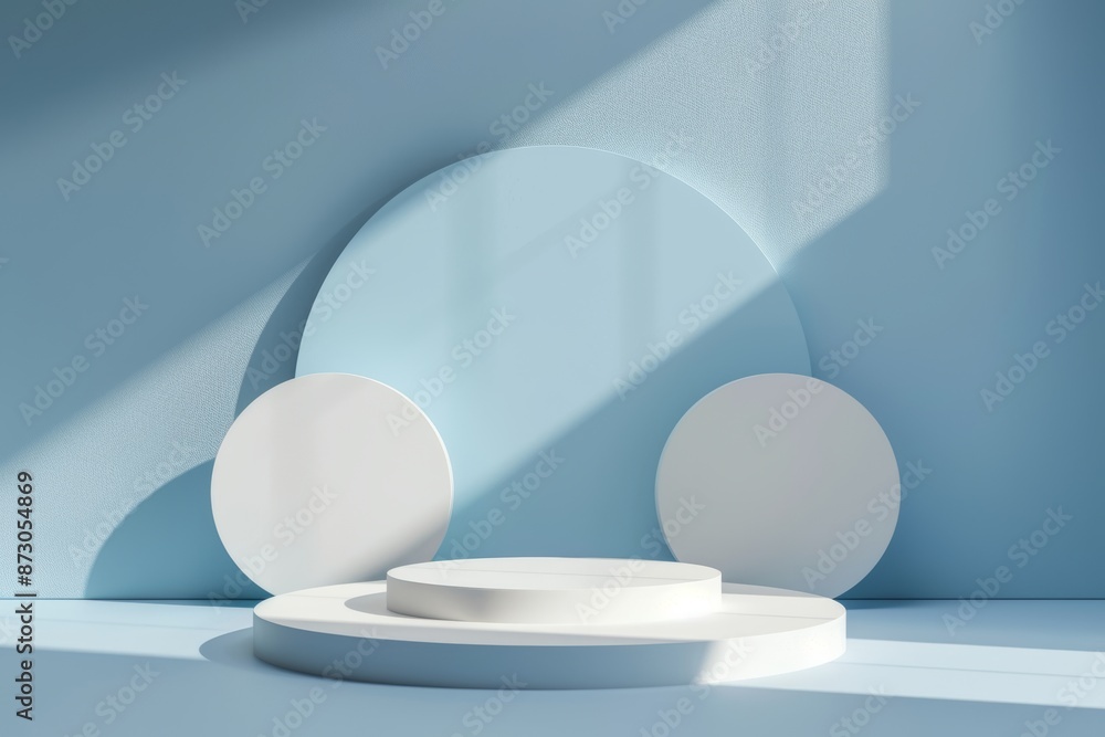 Poster 3d rendering of empty podium cylinder with border and circle. mockup space for showcasing product de