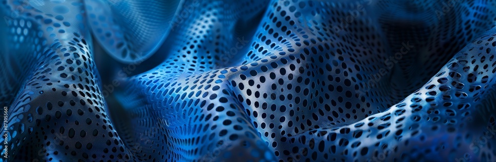 Poster digital landscape with blue wave pattern and glowing dots. 3d rendering.