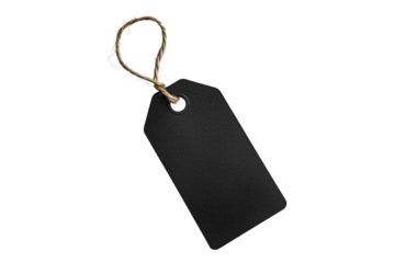 Blank black price tag isolated on transparent background