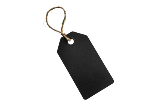 Blank black price tag isolated on transparent background
