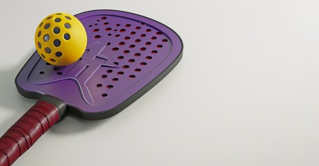 Playing pickleball on a transparent background with a racket paddle and plastic ball with holes. American sport top view 3D rendering.