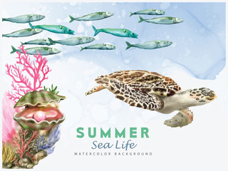 under sea life watercolor background