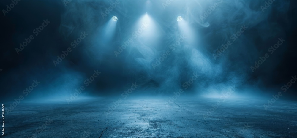 Wall mural large laser blue dark night warehouse tunnel corridor concrete garage grunge sci fi futuristic under