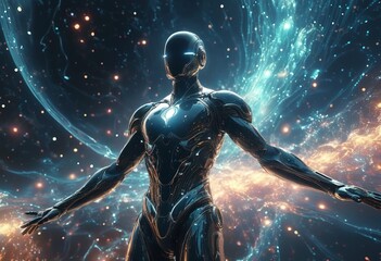 Fototapeta premium Sci-Fi Visualization of Neural Network Evolution: A Photorealistic Immersive Experience