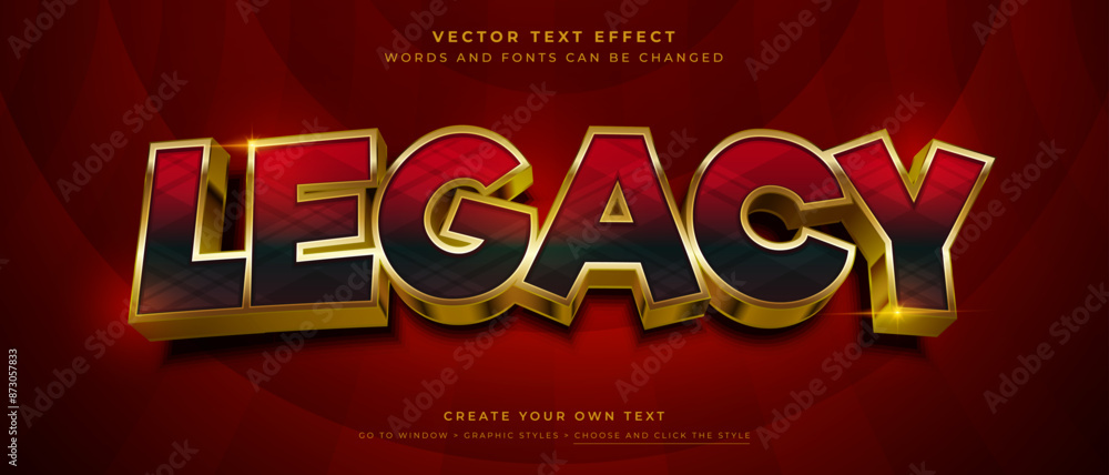 Poster golden legacy text effect on abstract red background, vector graphic style