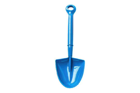 Blue plastic toy shovel isolated on transparent background