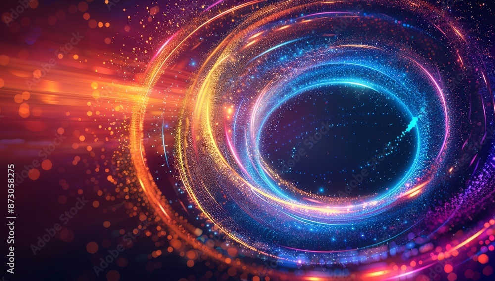 Aufkleber abstract background with colorful light rays and glowing digital elements
