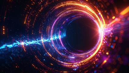 Obraz premium Abstract background with colorful light rays and glowing digital elements