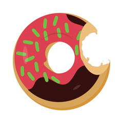 Bitten and half eaten donuts, doughnut pieces. Dessert doughnut bitten. Sweet cake Icon vector illustration design of cartoon food. Circle doughnut with glazed and cream. Set of half and bite of cake