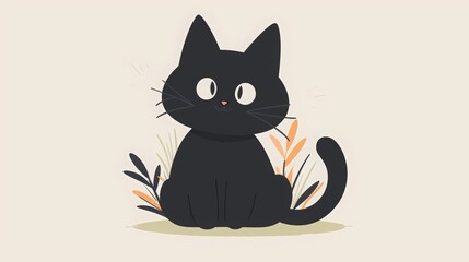 World Cat Day flat vector illustration isolated on a pastel background, web banner design template for a website and mobile phone. cute black cartoon fat-faced kitten character