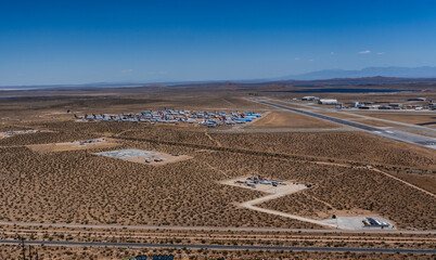 Mojave, aerial landscape view of landscape around airplane storage area at Mojave Air and Space...