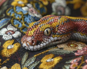Obraz premium Snake close-up art featuring detailed patterns, vibrant colors, and a striking composition for an exotic look