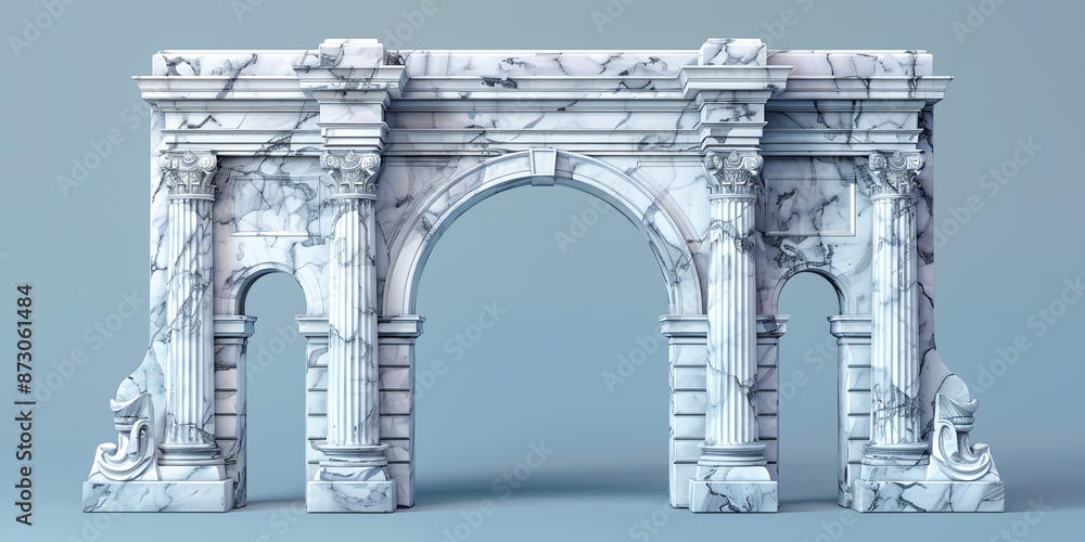 Poster a marble archway with columns and a marble archway. the archway is very large and has a lot of detai