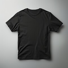 Black t-shirt mockup isolated on grey studio background