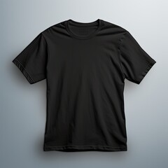 Black t-shirt mockup isolated on grey studio background