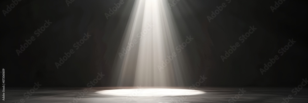 Poster a spotlight shines on a dark room. the light is focused on a spot on the floor. the room is empty an