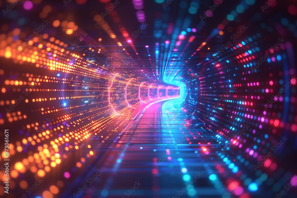 Aufkleber abstract background with colorful light rays and glowing digital elements