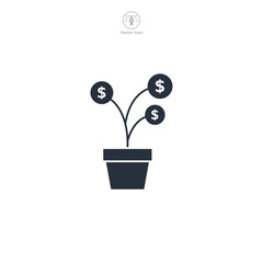 Investment, Money tree plant with coin dollar Icon. Business Financial theme symbol vector illustration isolated on white background