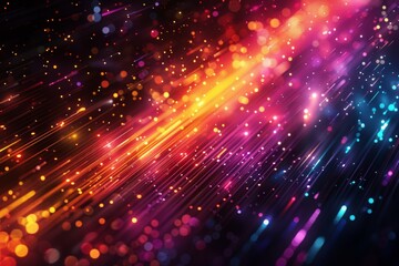 Fototapeta premium Abstract background with colorful light rays and glowing digital elements