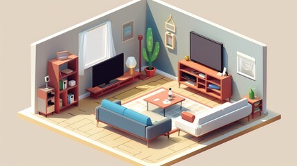 Modern Art Isometric Interior, an art museum. Room with artwork and visitors.