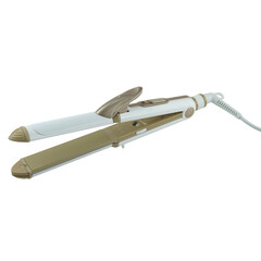 Electric Curling iron isolated on transparent background. Hair straightener brown color
