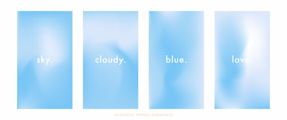 Blue sky stories set. Summer season blue pastel colored vertical vector banner. Blurred sky gradient background. Simple soft light backdrop. Gradient stories design template for poster, social post