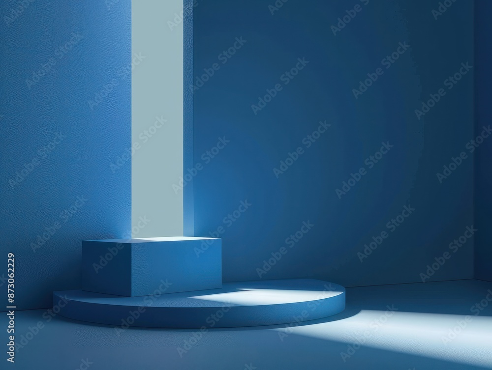 Poster 3d abstract blue background of an empty corner of the room with falling light from the window on the