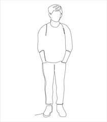 continuous line drawing of standing  a man, vector illustration.