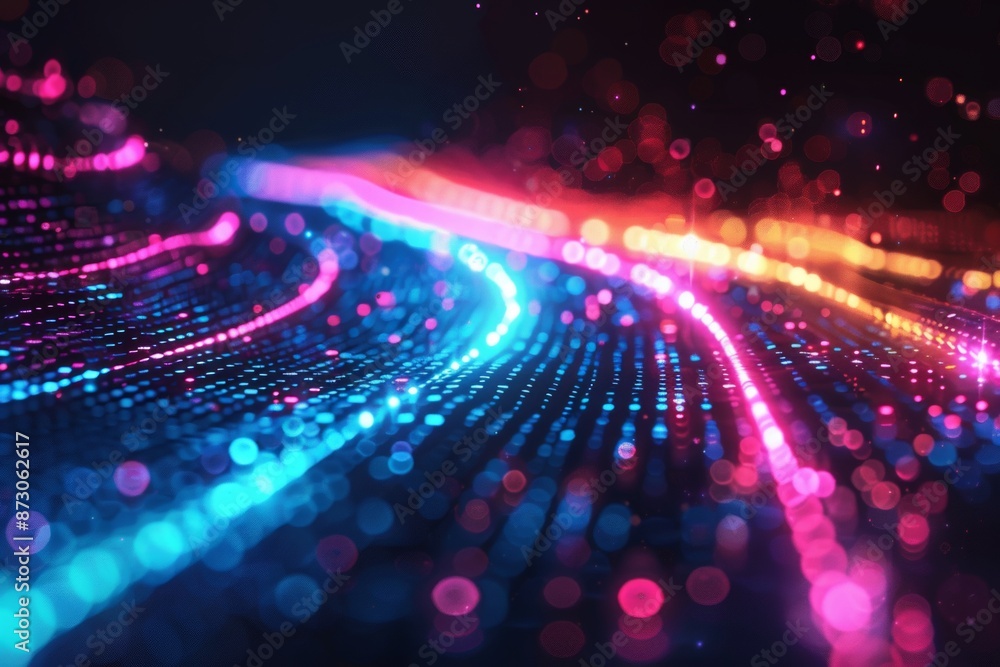 Aufkleber abstract background with colorful light rays and glowing digital elements