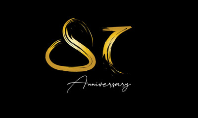 Number 87 Anniversary Handwriting Gold Abstract Logo