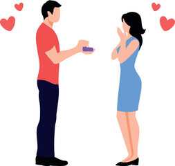 A boy is proposing to a girl with a ring.