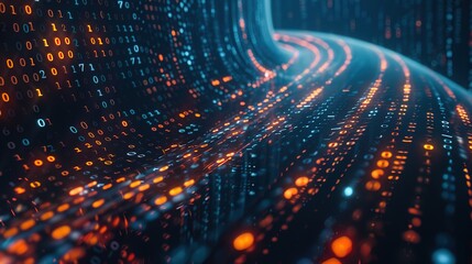 Digital Data Flow: Abstract Binary Code Streaming on Computer Monitor