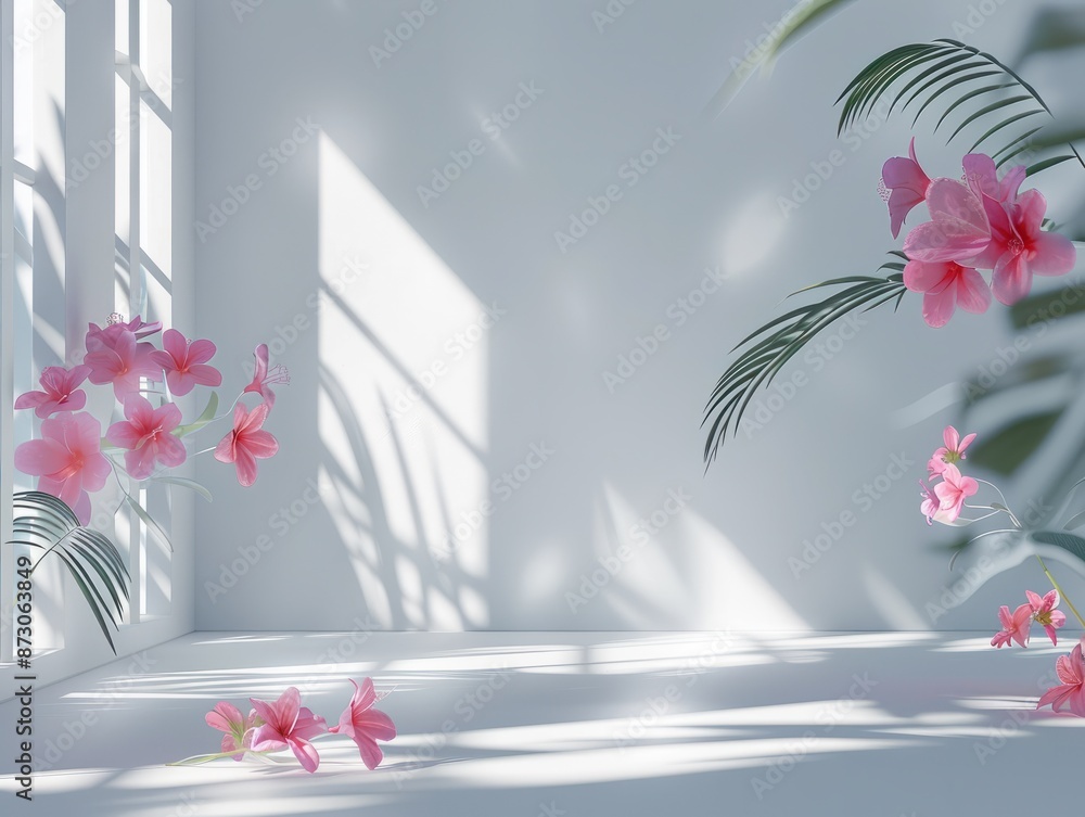 Aufkleber abstract white studio background for product presentation. empty room with shadows of window and flo