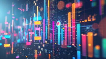 Digital Data Universe - Abstract Composition of Colorful Charts and Graphs Floating in Cyber Space
