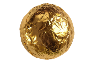chocolate ball candy in golden wrap isolated on transparent background