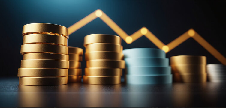 Graph or block diagram shows the increase or decrease of shares, which means financial loss or gain