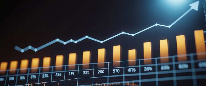 Graph or block diagram shows the increase or decrease of shares, which means financial loss or gain
