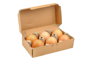 Egg in cardboard box isolated on transparent background